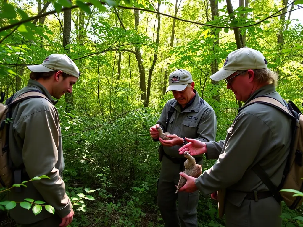 An image of SCCH members releasing pheasants into a managed hunting area, demonstrating game restocking efforts.