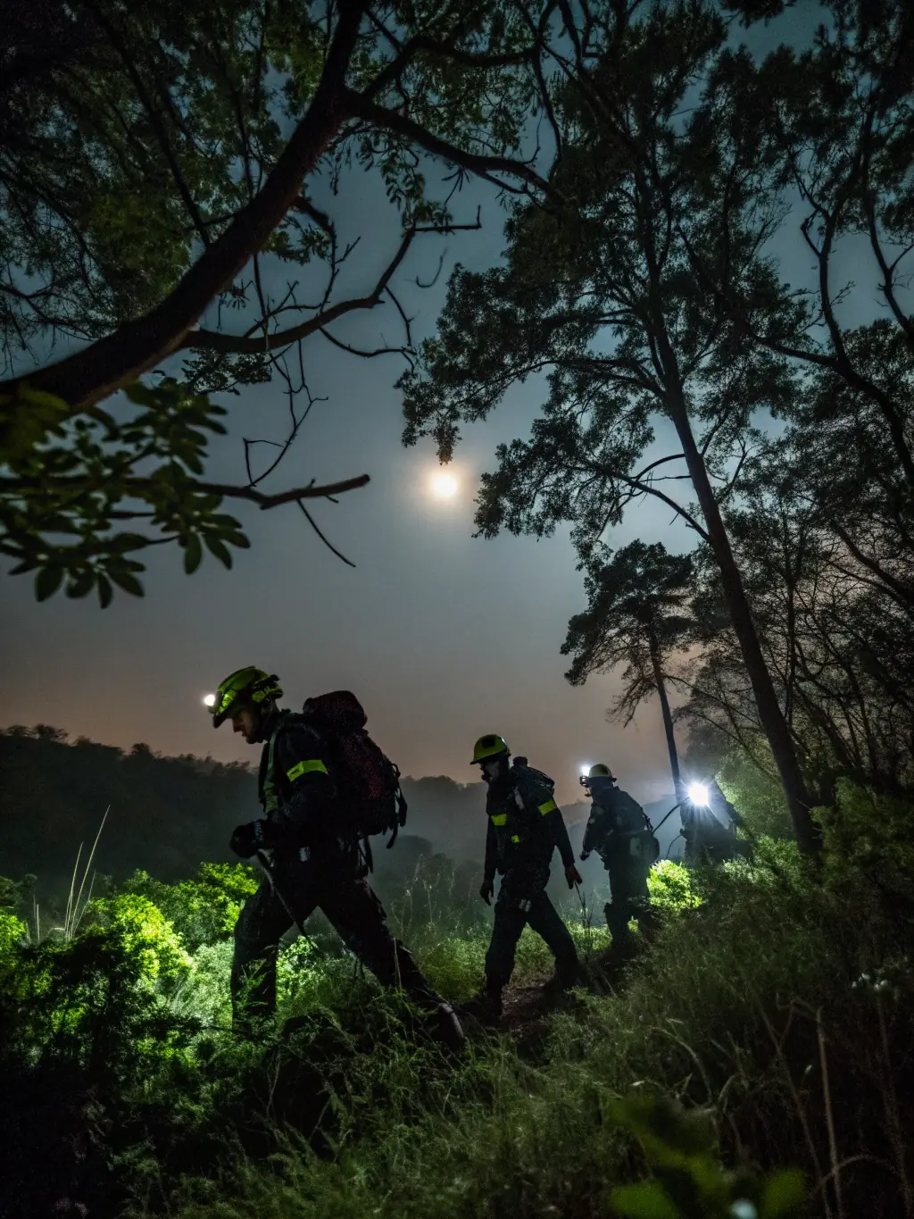 A night vision image capturing SCCH anti-poaching patrols in action, equipped with radios and protective gear, demonstrating their commitment to safeguarding game resources.